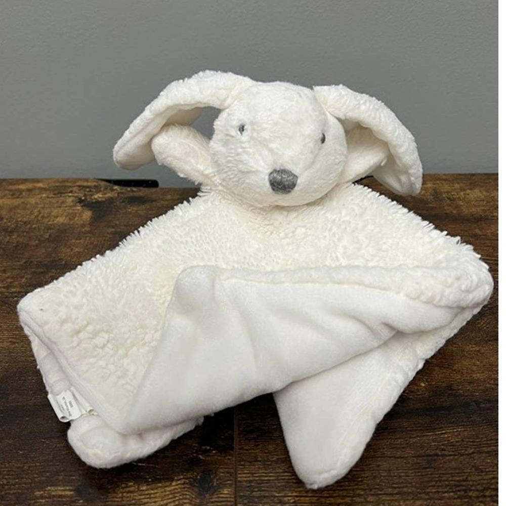 Mud Pie Bunny Rabbit Sherpa Plush Security Blanket Lovey Cream White Fleece Toy